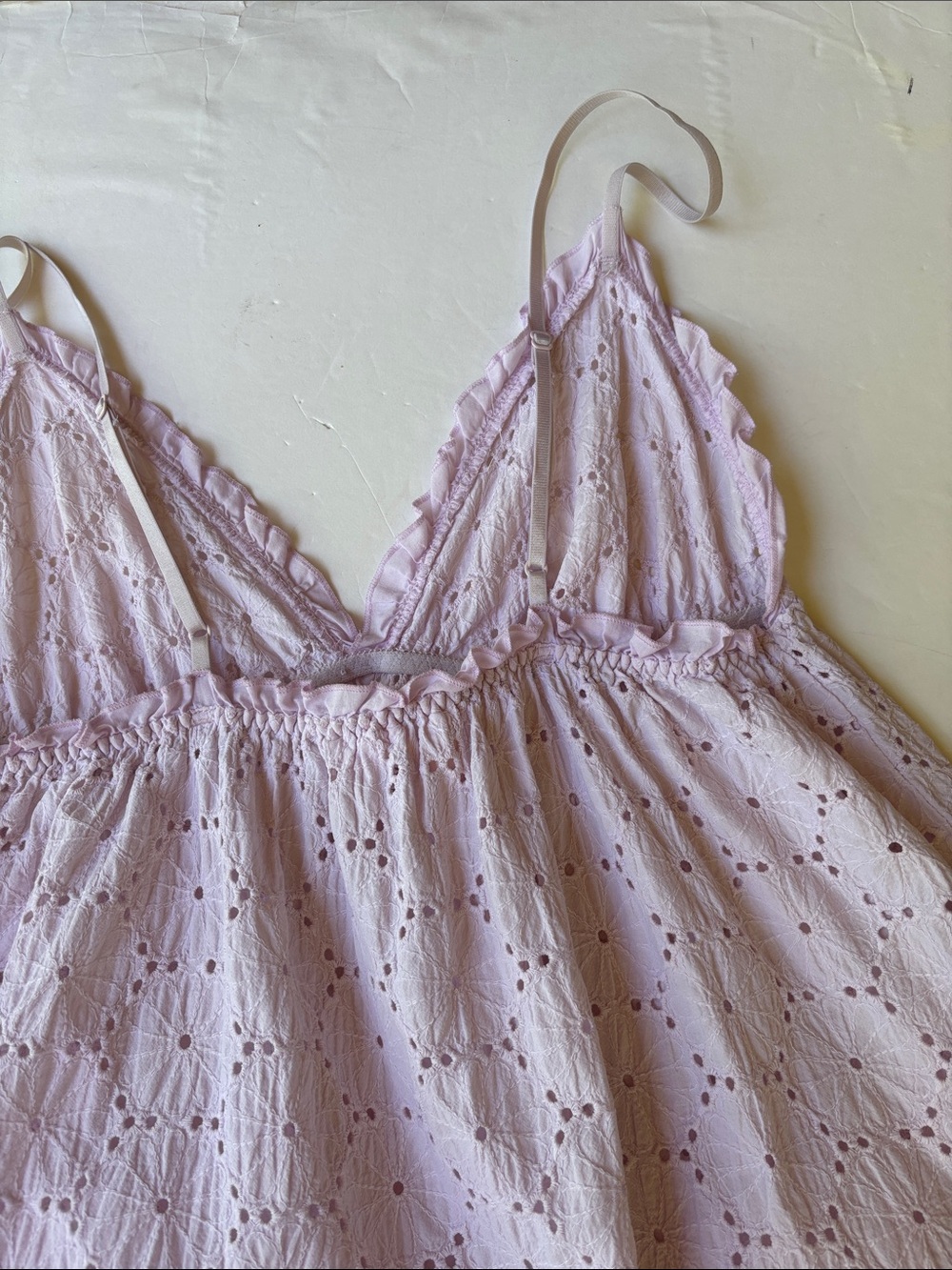 Vintage Y2K Victoria’s Secret Angel Eyelet Babydoll Cotton Mini Dress Slip Lilac - Picture 12 of 17